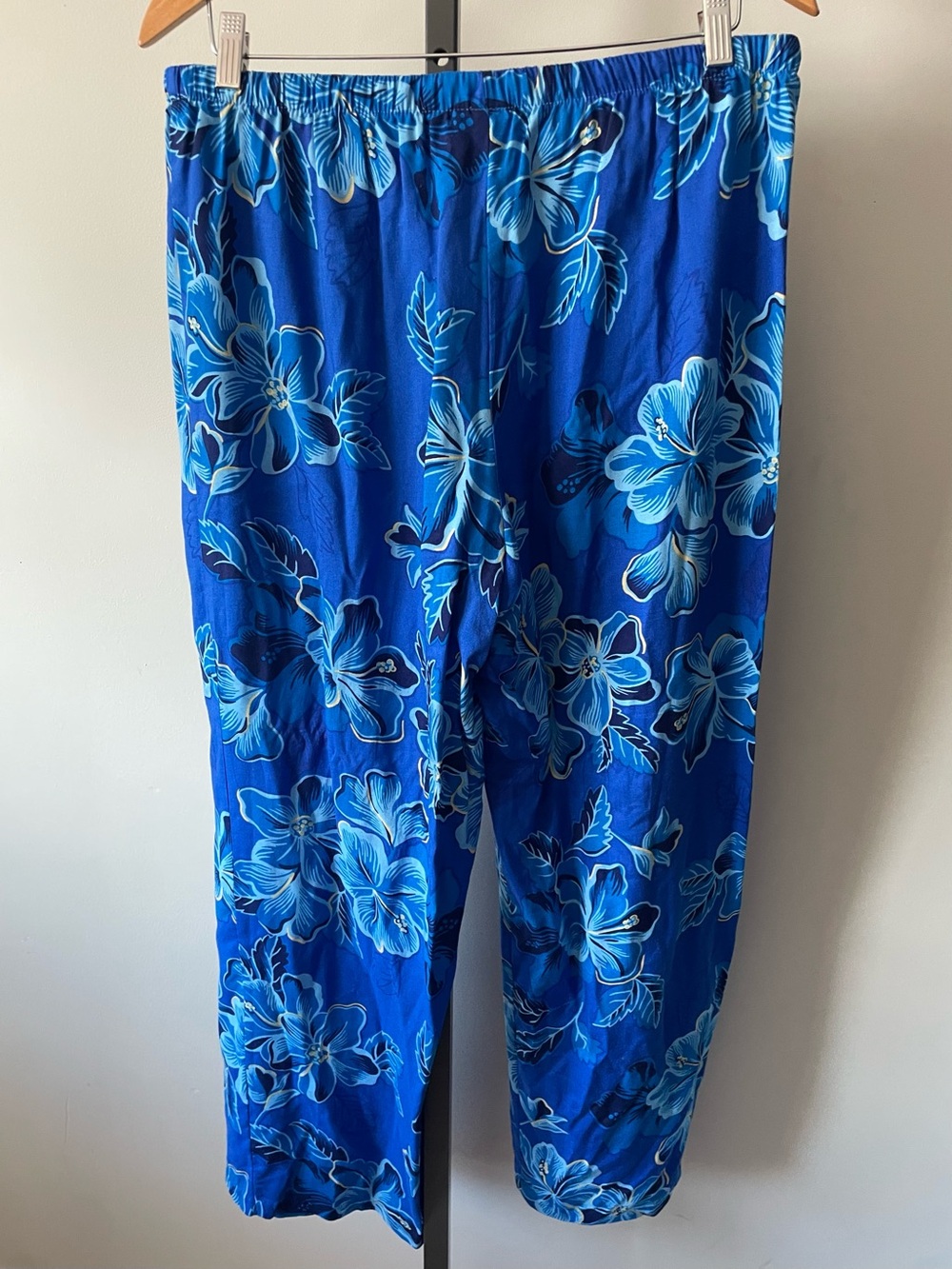 90s Vintage Jantzen Hawaiian Tropical Floral Wide Leg Rayon Pant Blue